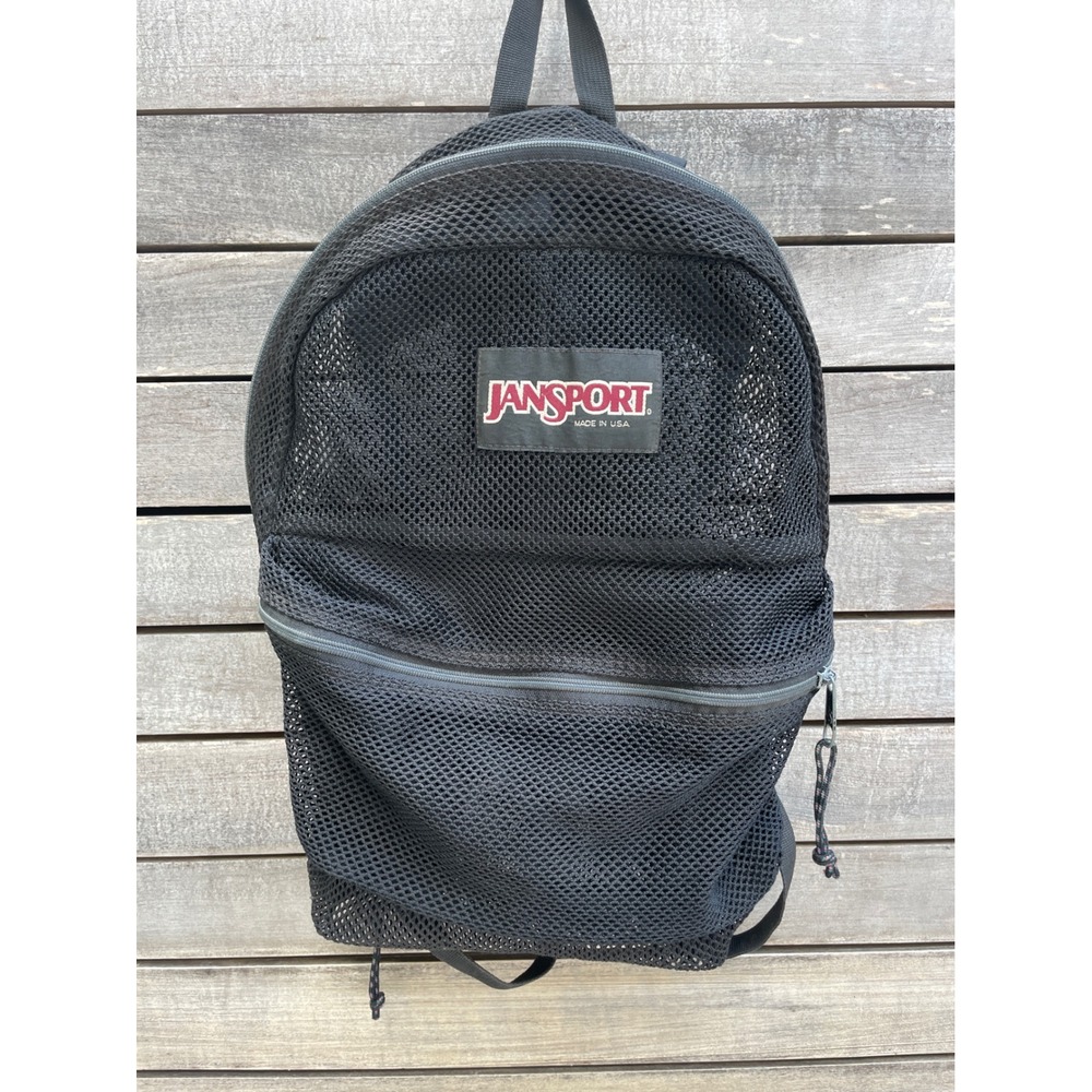 Vintage 1994 Made in USA JanSport Mesh Backpack Black School Gym Bag